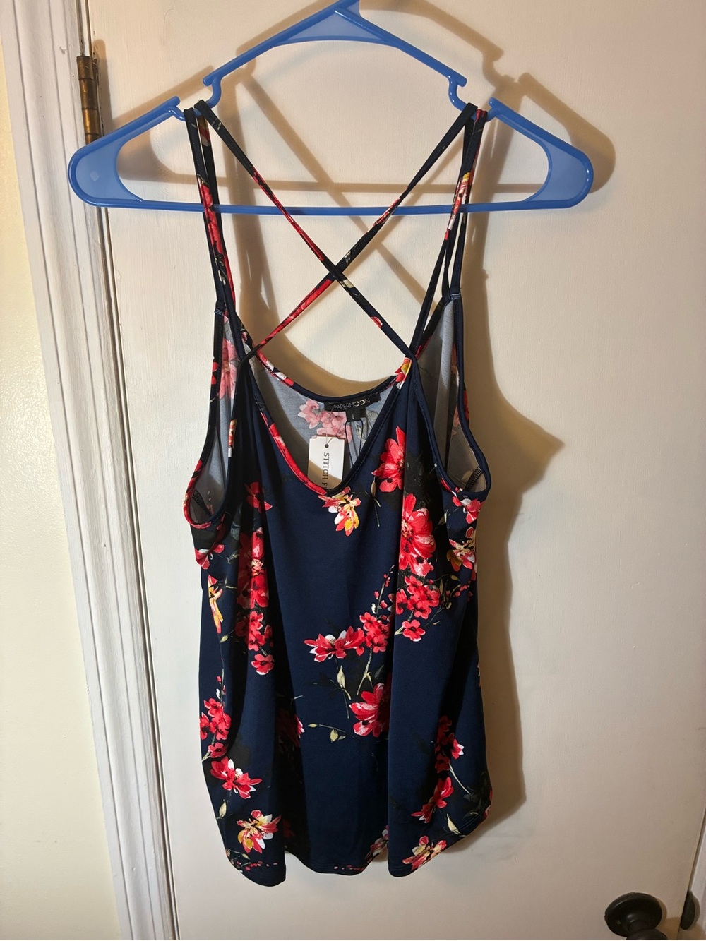 Papermoon Sleeveless Top, Sz L, Cris-cross Back, Navy Floral Print, Stitch Fix